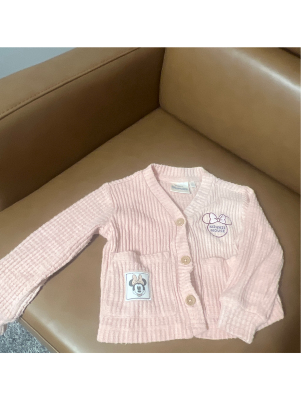 Girls Disney Junior Minnie Mouse Pink Waffle Knit Cardigan Size 2T